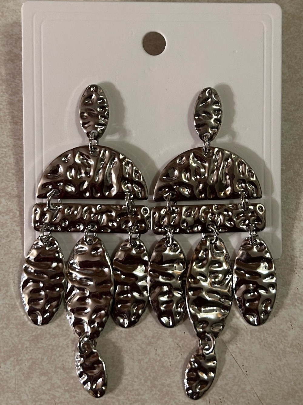 Textured Silver Dangle Statement Earrings